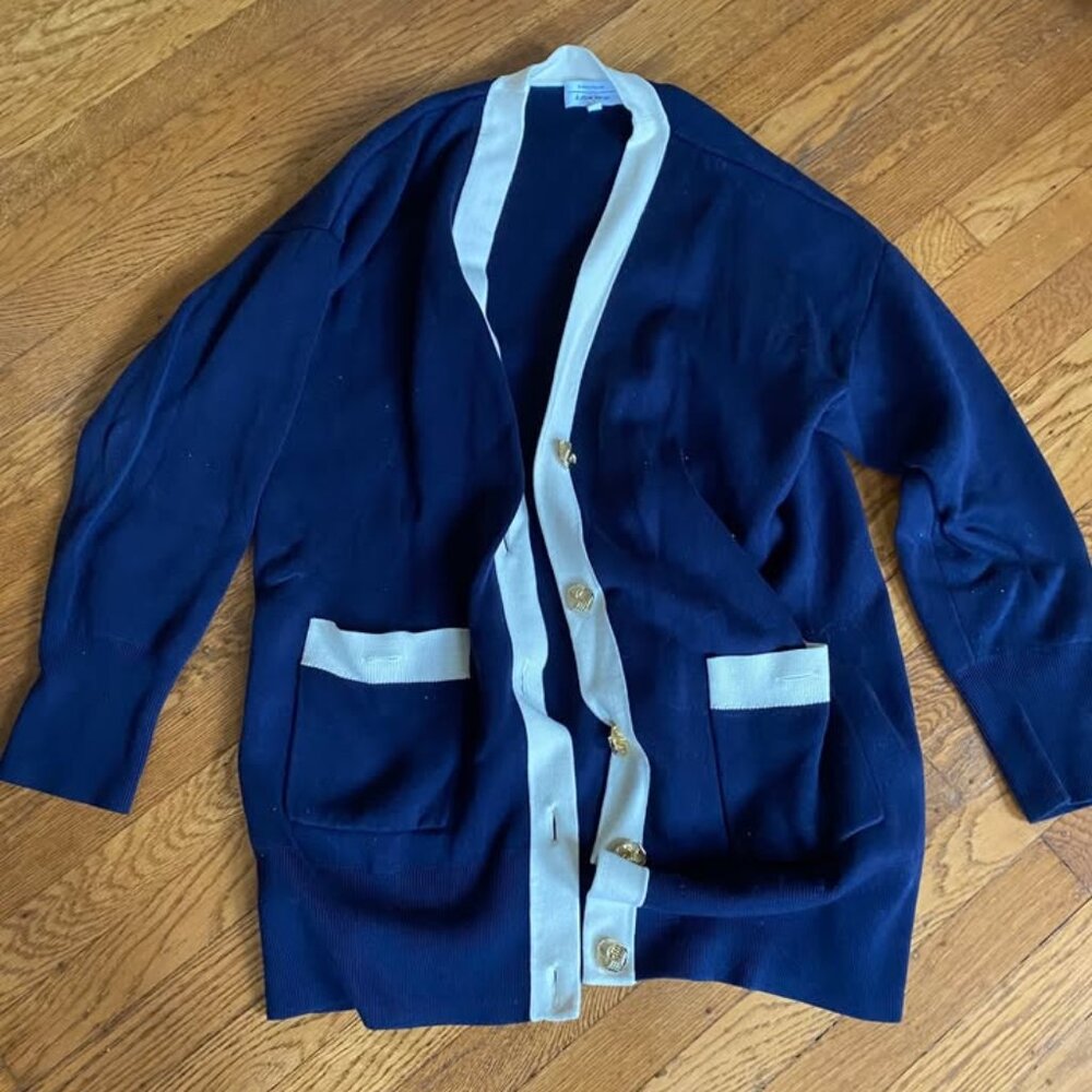 Paris Atelier and Other Stories Blue Cardigan with Gold Buttons - Size Medium